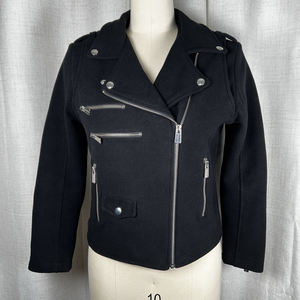 Anine Bing Women's Medium Felt Moto Classic Jacket Black Biker Zippers Punk Rock